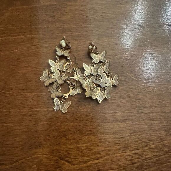 Gold Butterfly Drop Clip-On Earrings - Picture 3 of 3